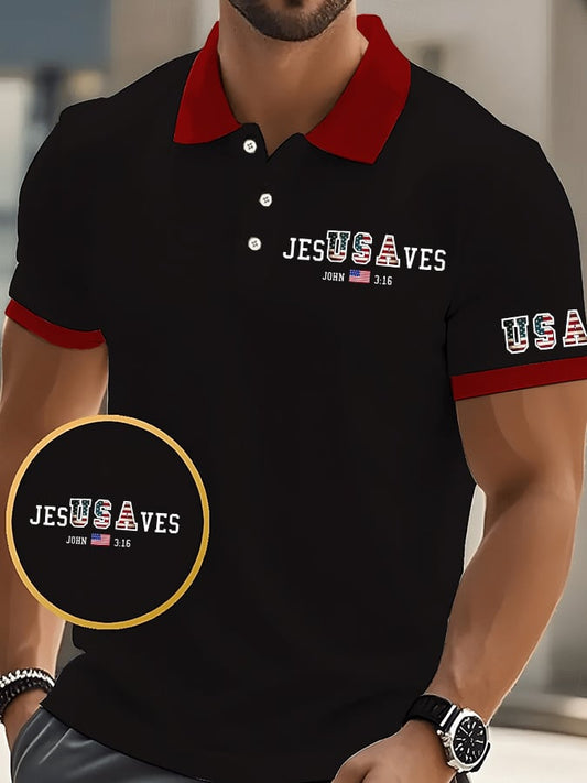 Men's Vintage USA Jesus Saves Printed POLO Shirt