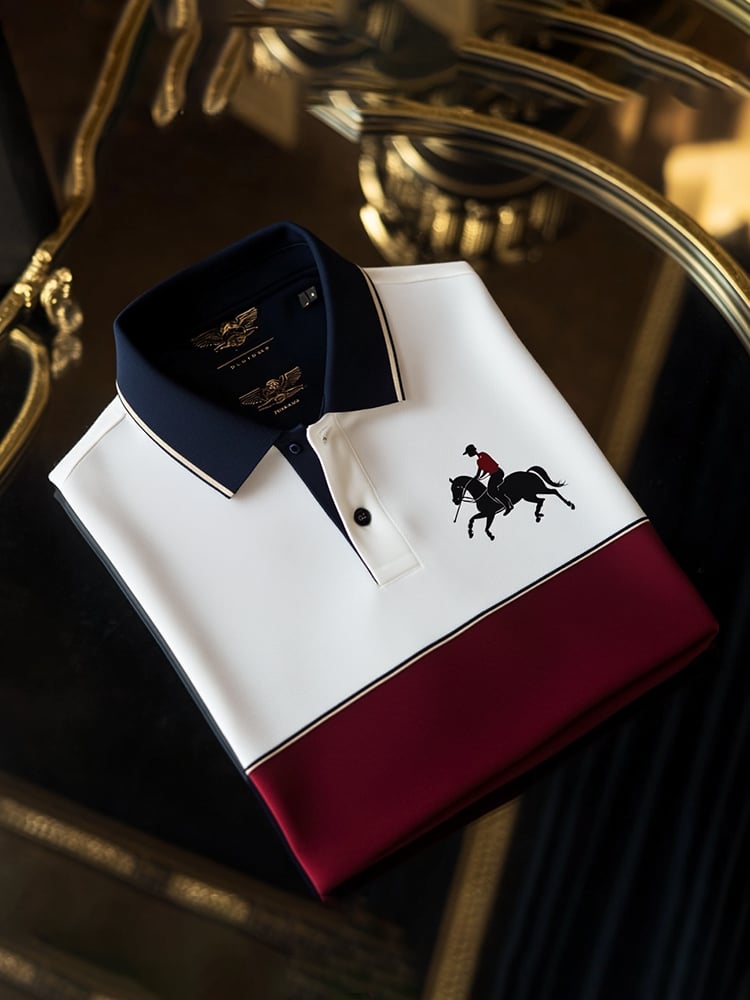 Men's Classic Business Check Logo Button Short Sleeve Polo Shirt