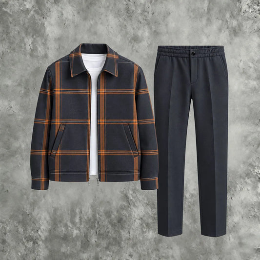Men's Checkered Zipper Hoodie and Pants Set