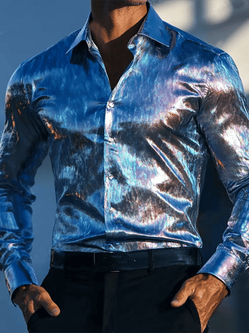 Men's Satin Luxe Long Sleeve Button Down Shirt