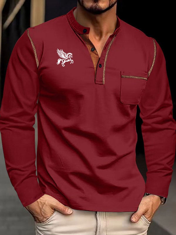 Men's Business Stripe Logo Button-Down Short Sleeve Polo Shirt