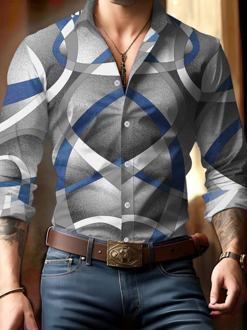 Men's Business Casual Geometric Print Long Sleeve Shirt