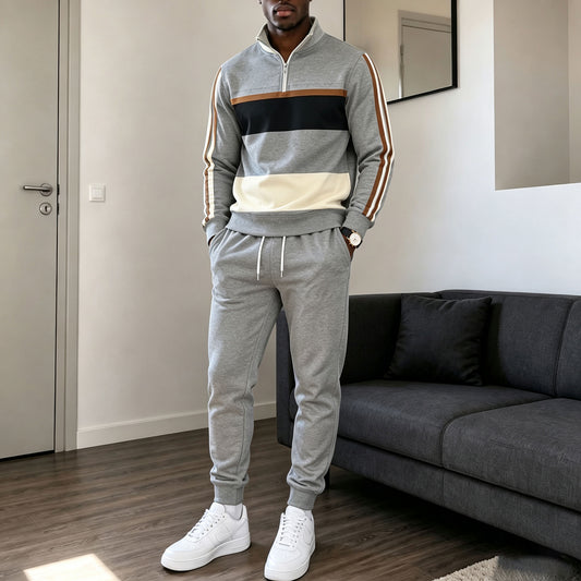 Men's Printed Zipper Stand-Up Collar Sweatshirt and Sweatpants Set