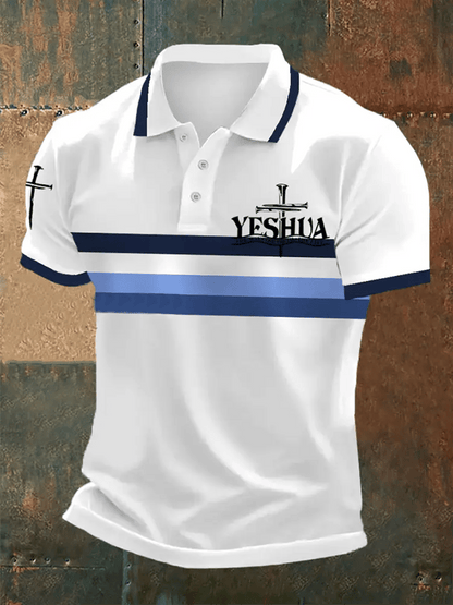 Men's Retro Faith “Yeshua The Way The Truth The Life Stripes�? Casual Printed Polo Shirt