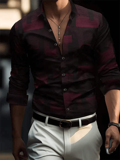 Men's Geometric Design Business Casual Shirt