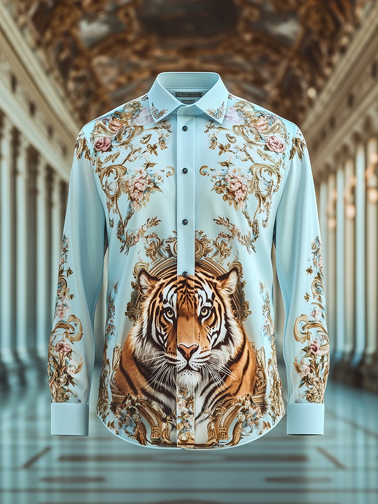 Men's Satin Luxe Baroque Long Sleeve Button Down Shirt