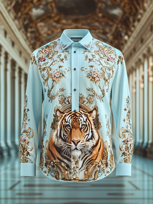 Men's Satin Luxe Baroque Long Sleeve Button Down Shirt