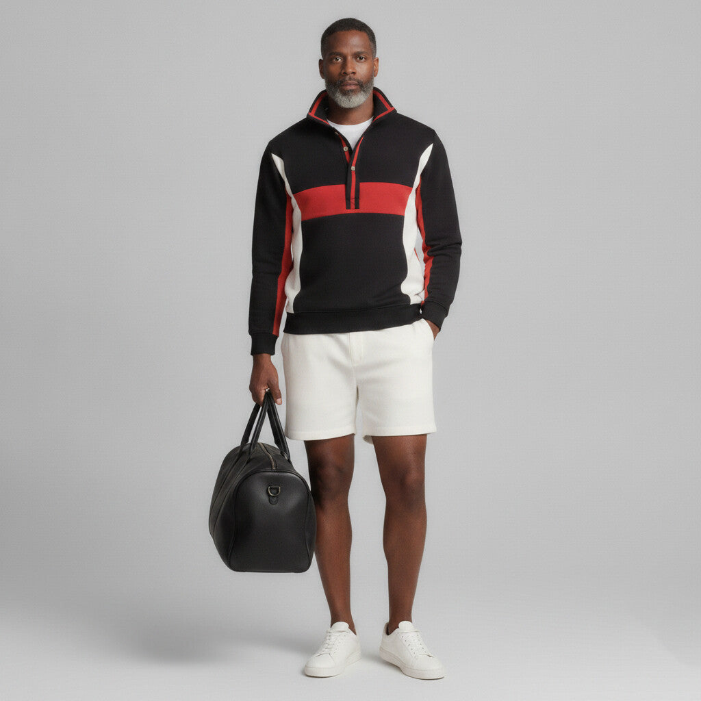 Men's Fashion Colorblock Stand Collar Half Placket Pullover Sweatshirt