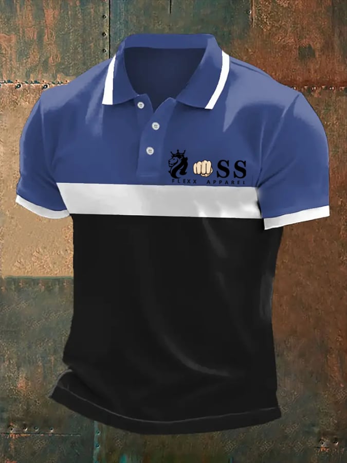 Men's Retro Letter Print Casual Polo Shirt