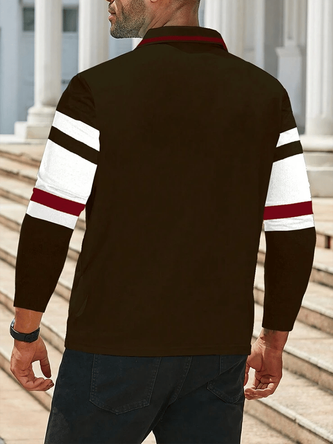 Men's Striped Business Casual Long Sleeve Polo Shirt