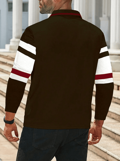 Men's Striped Business Casual Long Sleeve Polo Shirt