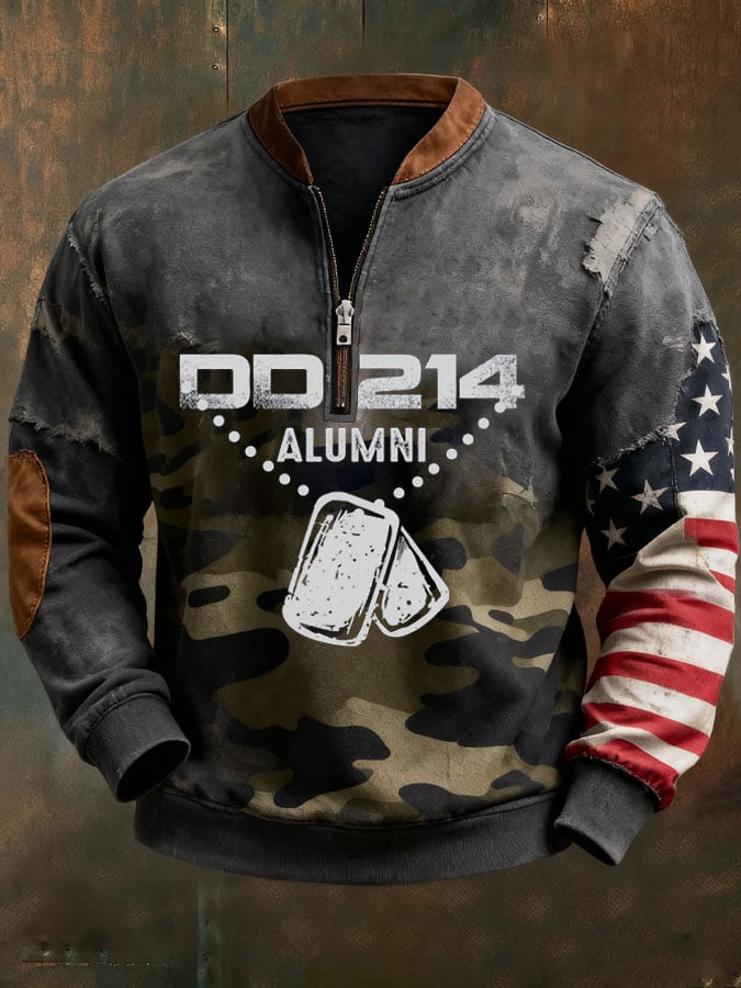 Men's Vintage DD-214 Print Zip-Up Sweatshirt