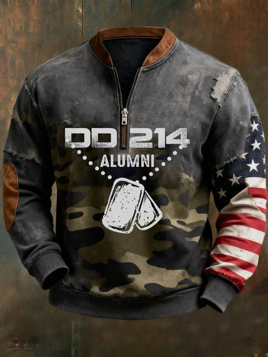Men's Vintage DD-214 Print Zip-Up Sweatshirt