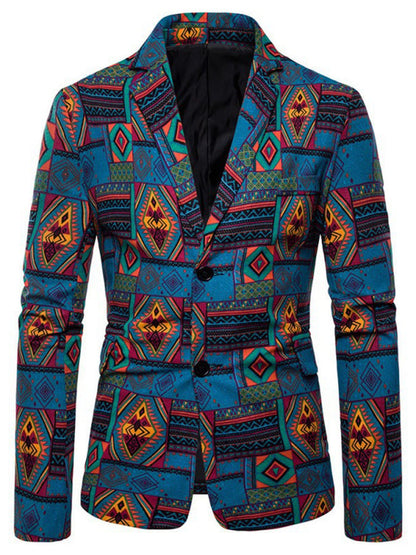 Men's Western Style Printed Patchwork Design Long Sleeve Blazer