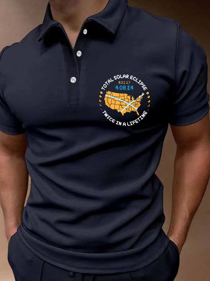 Men's Twice In A Lifetime Total Solar Eclipse Print Casual Polo Shirt