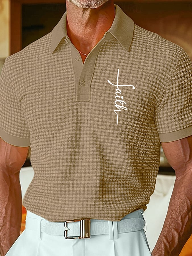 Men's Retro Faith Design Printed Comfortable And Breathable Casual Polo Shirt