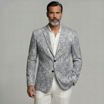 Men's Business Casual Gray Texture Pattern Patch Pocket Single Breasted Notched Lapel Blazer