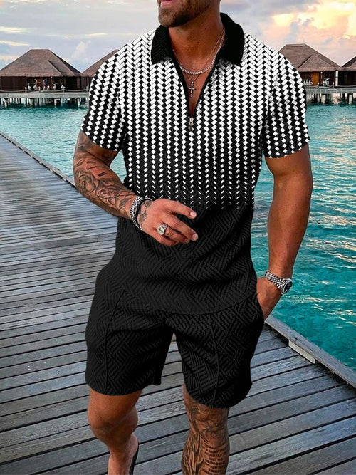 Men's Casual Gradient Polo Shirt Two Piece