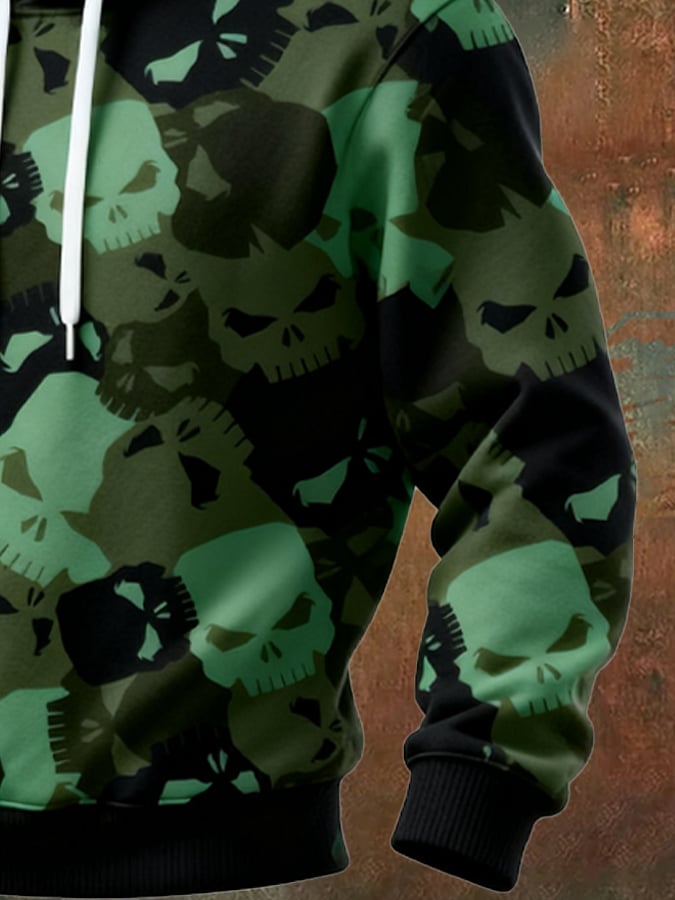 Men's Retro Distressed Color Block Camouflage Print Casual Long Sleeve Sweatshirt