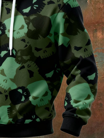 Men's Retro Distressed Color Block Camouflage Print Casual Long Sleeve Sweatshirt
