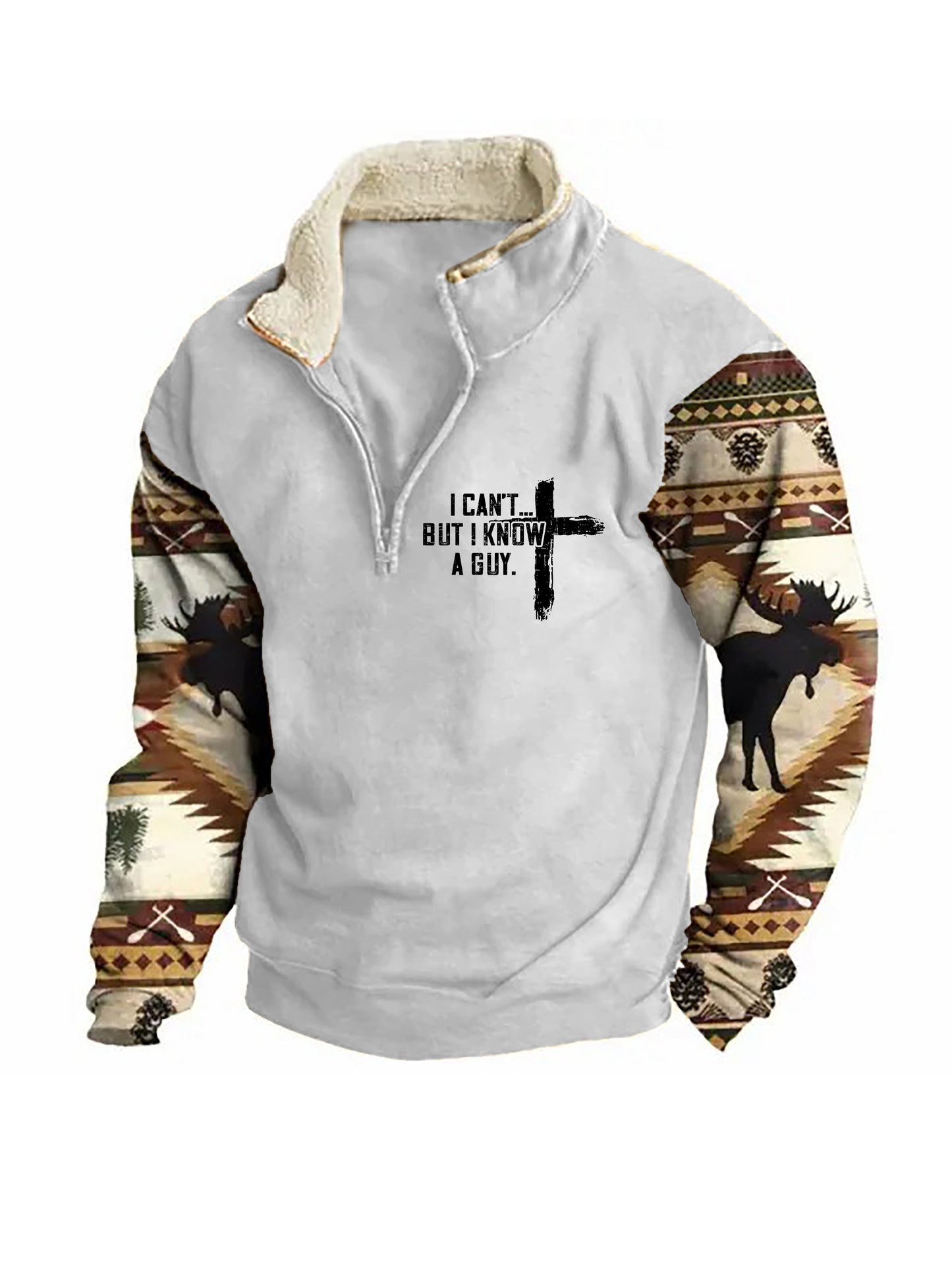 Men's I Can't But I Know A Guy Zip Colorblock Stand Collar Sweatshirt