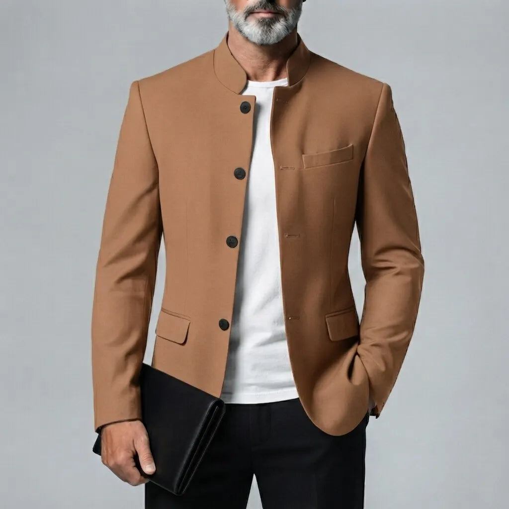 Men's Retro Solid Color Mandarin Collar Single-Breasted Jacket