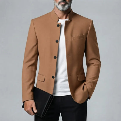 Men's Retro Solid Color Mandarin Collar Single-Breasted Jacket