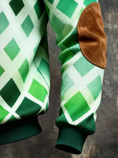 Men's Retro Color Block Print Color-Blocked Zip-Up Sweatshirt