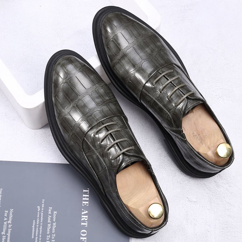 Men's Comfortable British Business Lace-Up Stone Leather Shoes