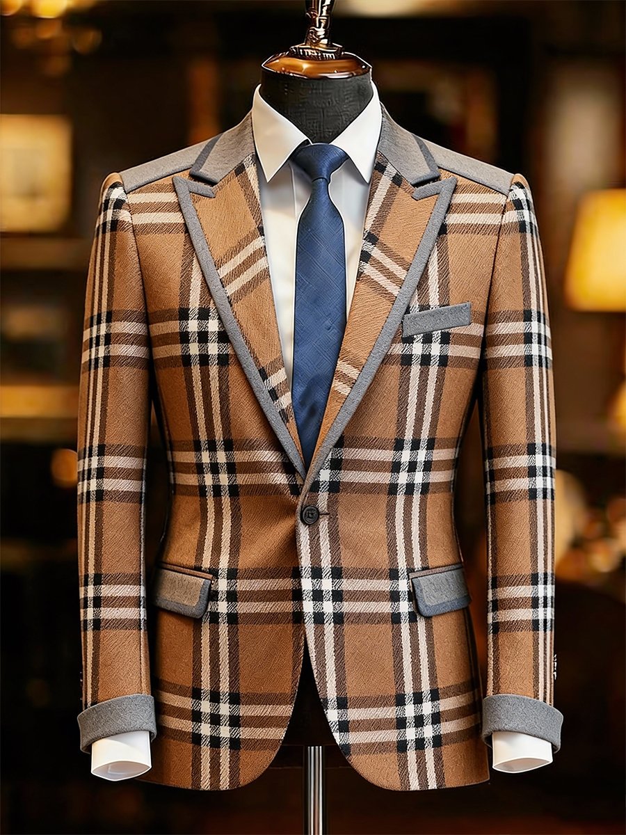 Men's Luxury Business Plaid Suit Jacket