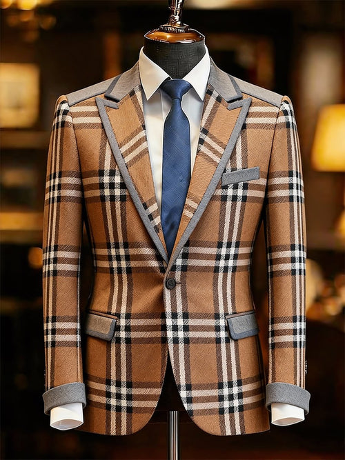 Men's Luxury Business Plaid Suit Jacket