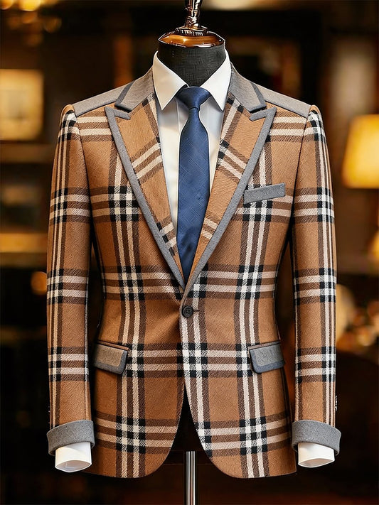Men's Luxury Business Plaid Suit Jacket