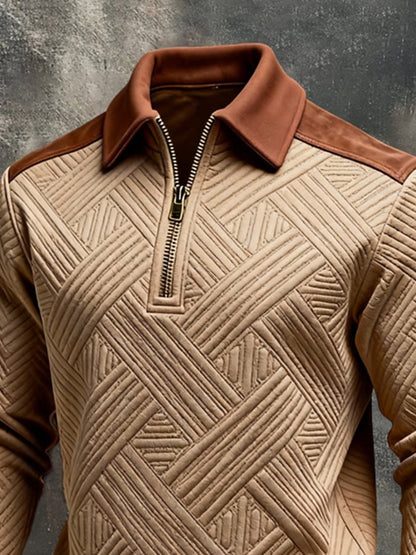 Men'S Vintage-Style Textured Patchwork Color-Block Long-Sleeved Sweatshirt