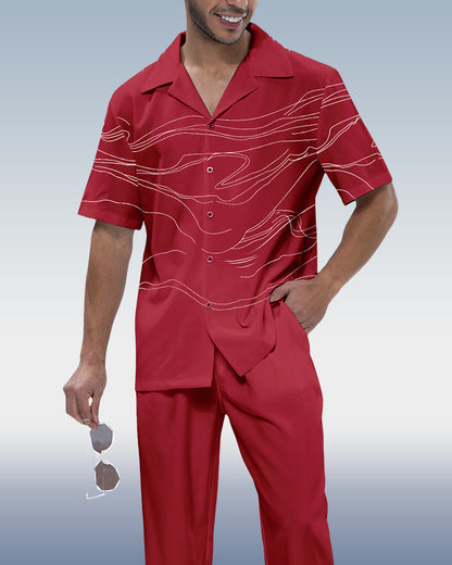 Rianmond Men's Red Art Print Short Sleeve Walking Suit