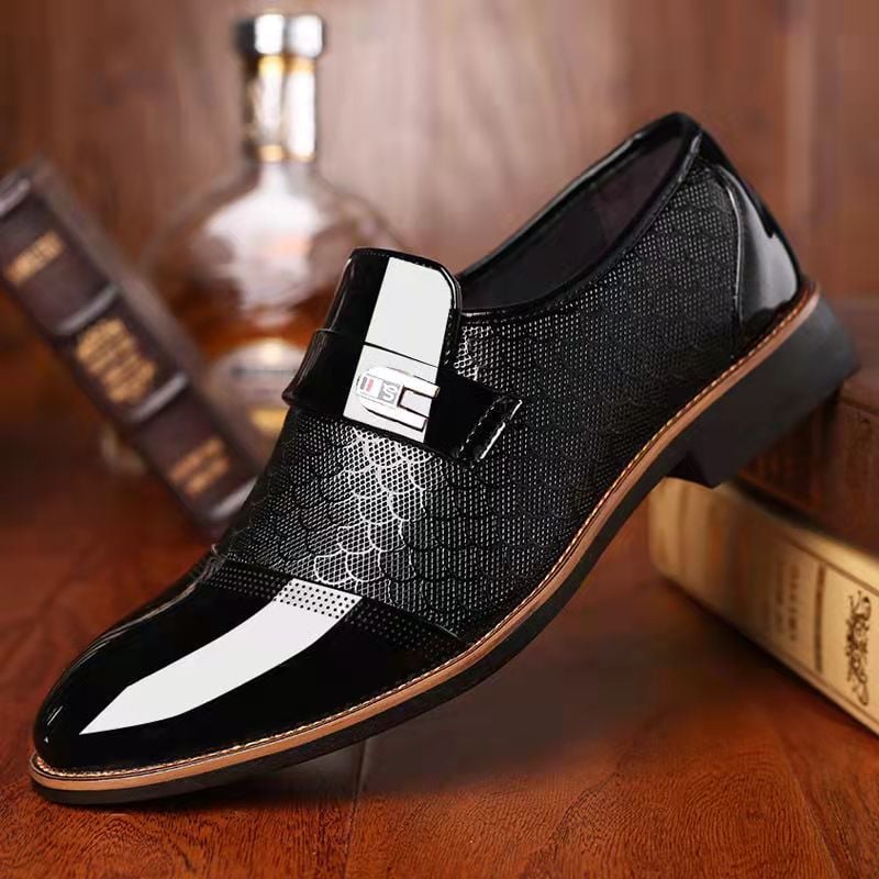 Men's Business Formal Casual Embossed Patchwork Loafers Faux Leather Patant Shoes