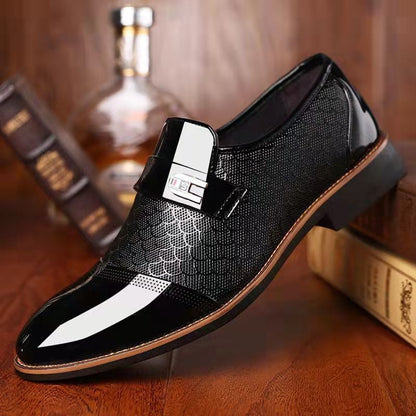 Men's Business Formal Casual Embossed Patchwork Loafers Faux Leather Patant Shoes