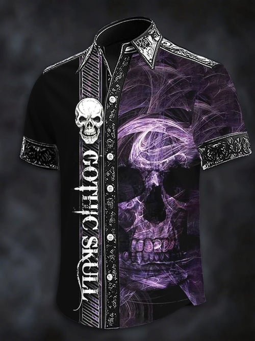 Men's Dark Skull Print Casual Short Sleeve Shirt