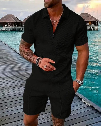 Suitmens Men's Daily Casual Collar Zipper Polo Shirt Set 216