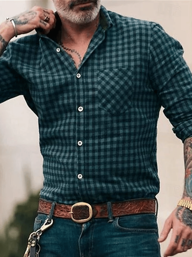 Men's Plaid Business Long Sleeve Shirt
