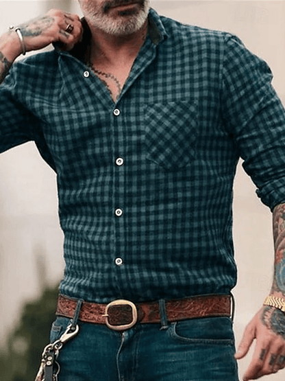Men's Plaid Business Long Sleeve Shirt