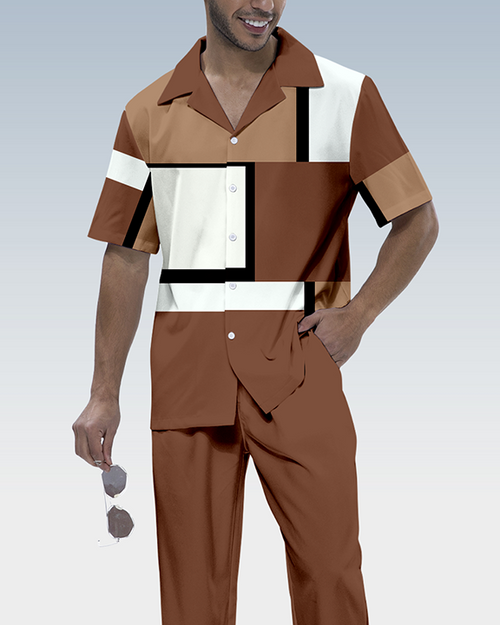 Men's retro printed short sleeve shirt walking suit 897