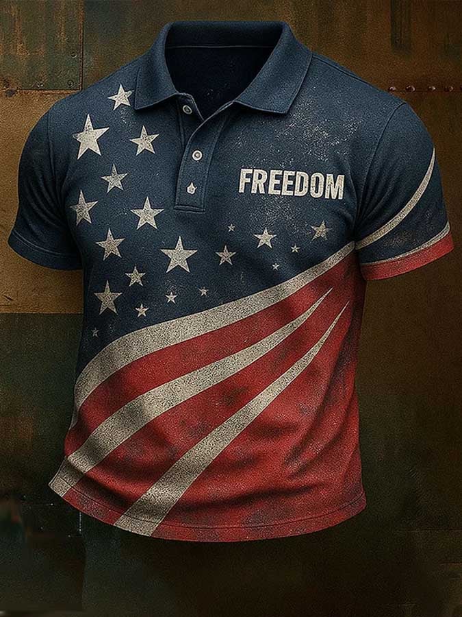 Men's Freedom Print Casual Polo Shirt