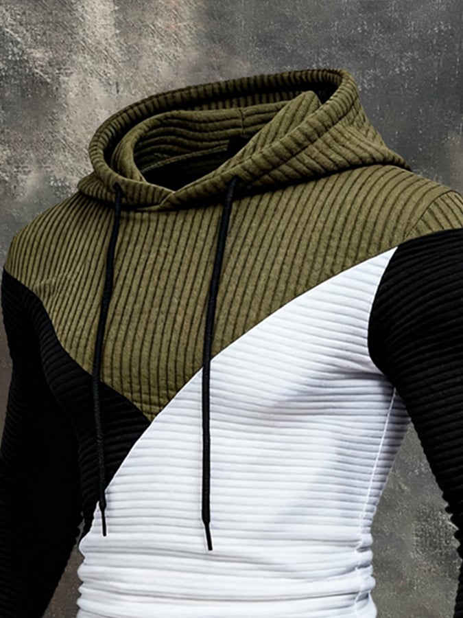 Men'S Stylish Color-Blocked Hooded Sweatshirt