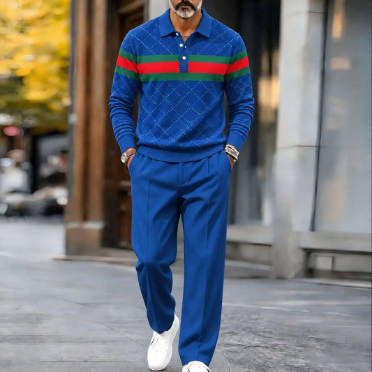 Men's Printed Polo Shirt and Pants Set