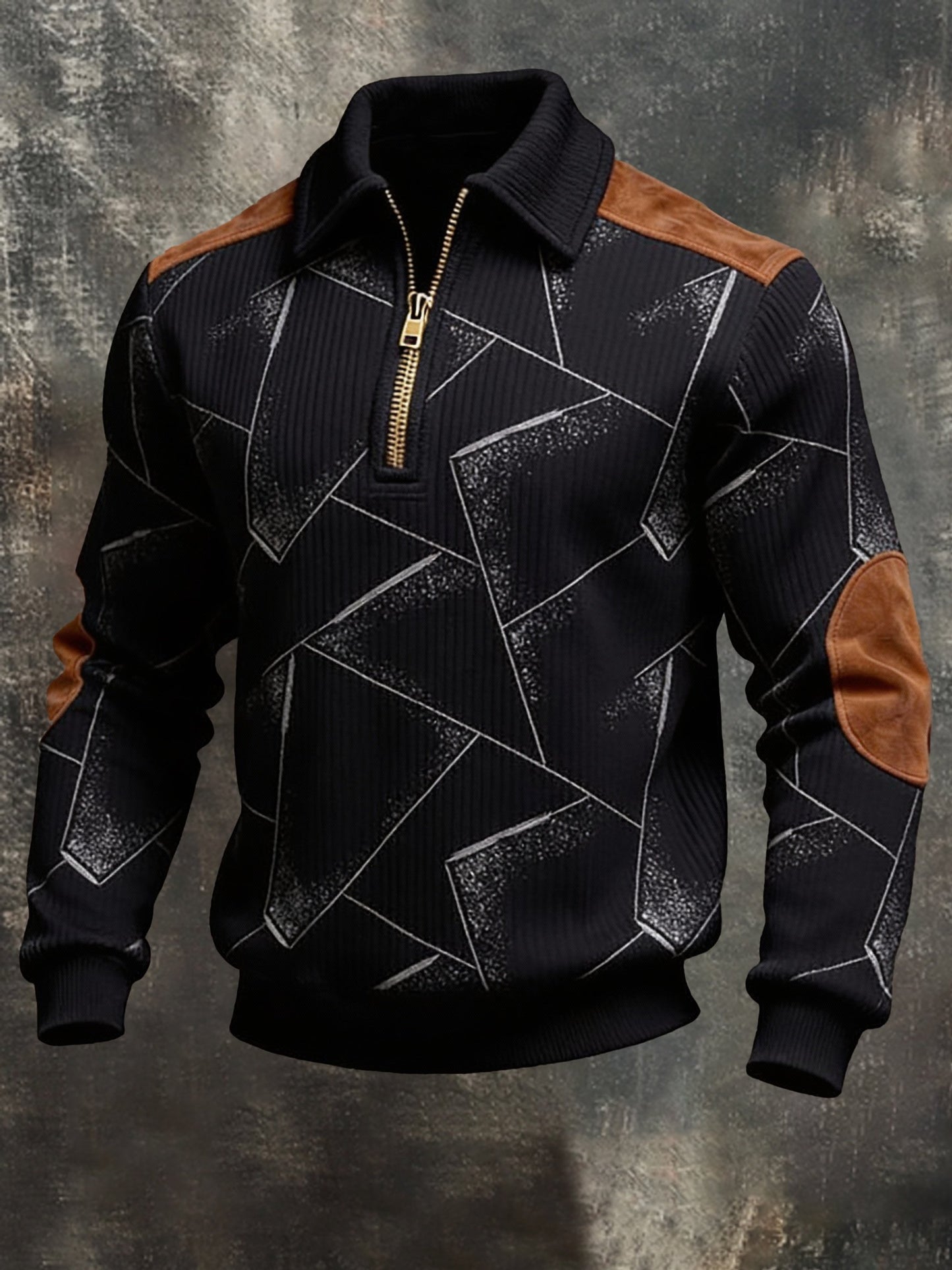 Men'S Fashionable Color-Block Printed Zip-Up Sweatshirt