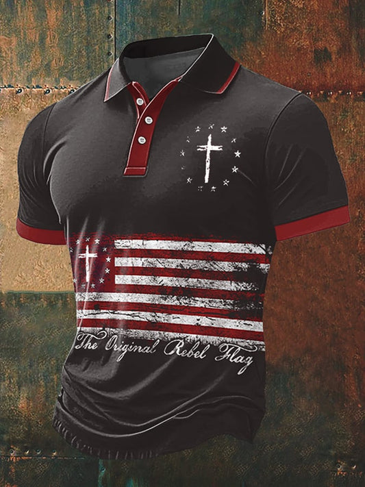 Men's Vintage God Bless America Print Polo Shirt