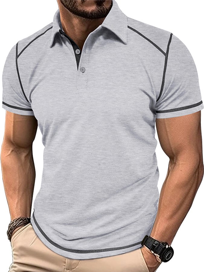 Men's Color Blocking Polo Collar Short Sleeved Polo Shirt