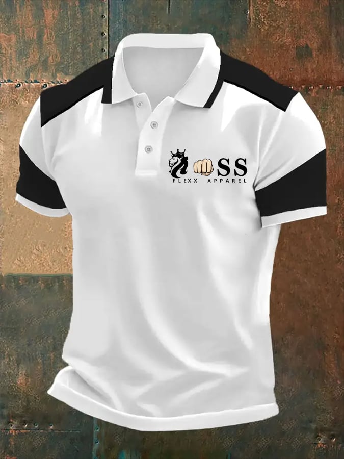 Men's Retro Letter Print Casual Polo Shirt