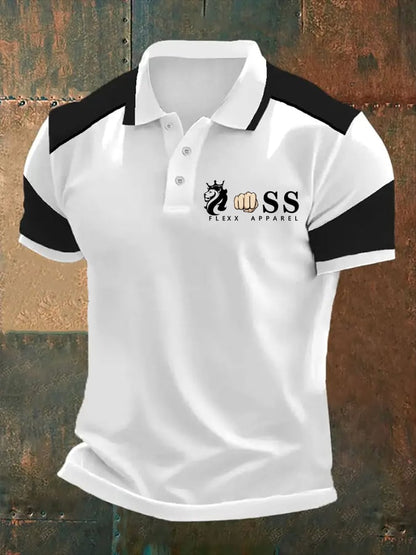 Men's Retro Letter Print Casual Polo Shirt