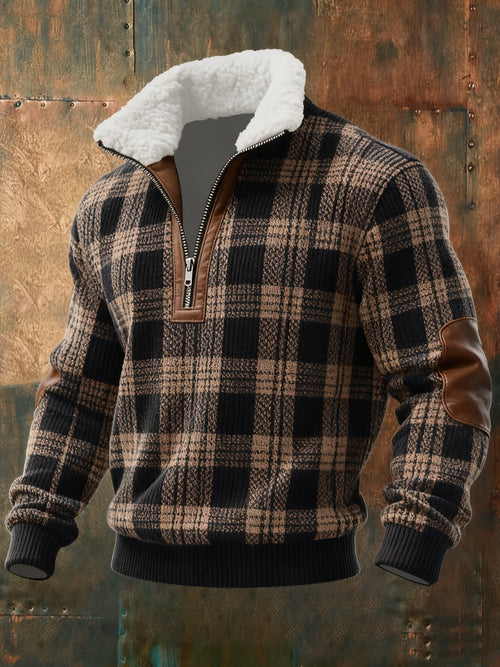 Men's Geometric Print Tattersall Plaid Casual Sweatshirt